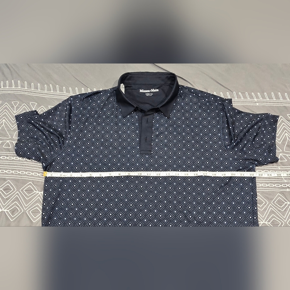 SOLD!!!!!! Mizzen + Main Versa Polo In Navy Diamond Dot Pattern Size Large - Picture 4 of 6